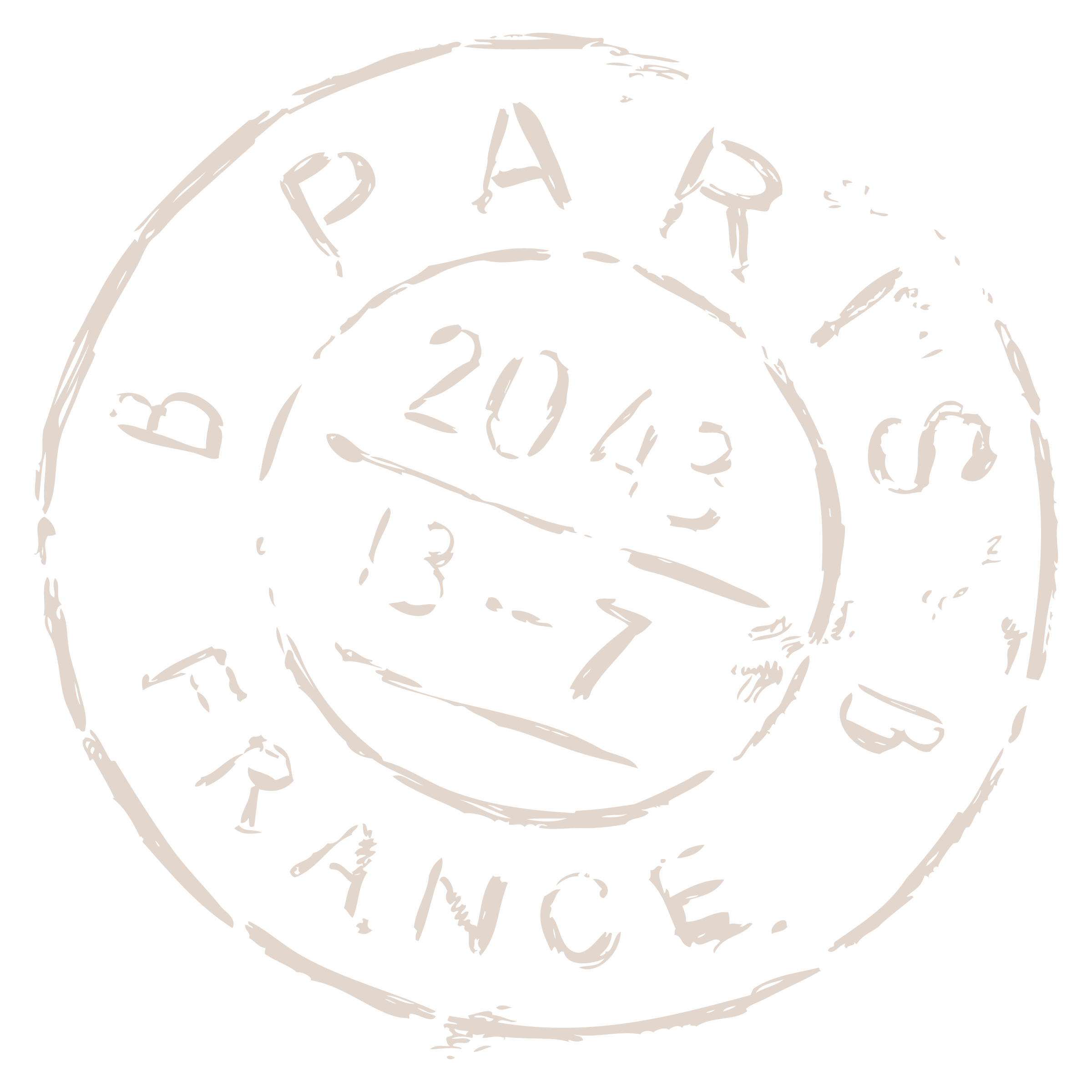 A black and white graphic of a clock with the text 'PARIS 20.13' and the date '20.1.3' inside the clock face. The clock has an abstract, hand-drawn style.