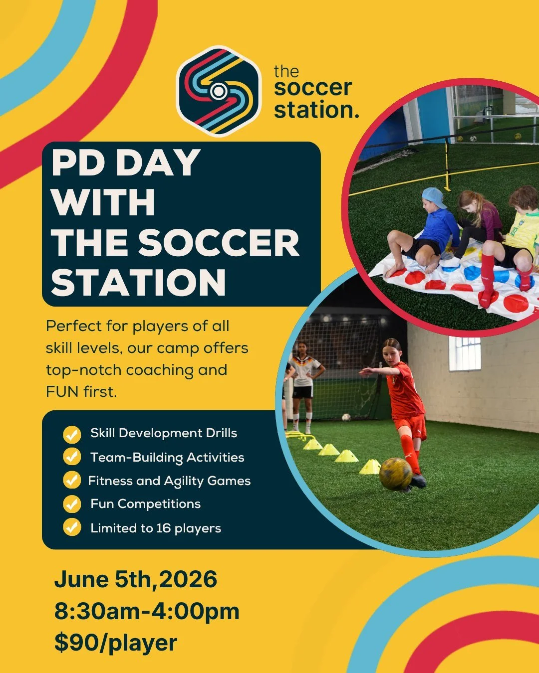 Looking for something for the June 5th PD day?
We got you!

Open to all levels of experience, ages 6-12.  We will focus on skill development drills, fun daily competitions, mini tournaments, fitness and agility games and team building activities. Led