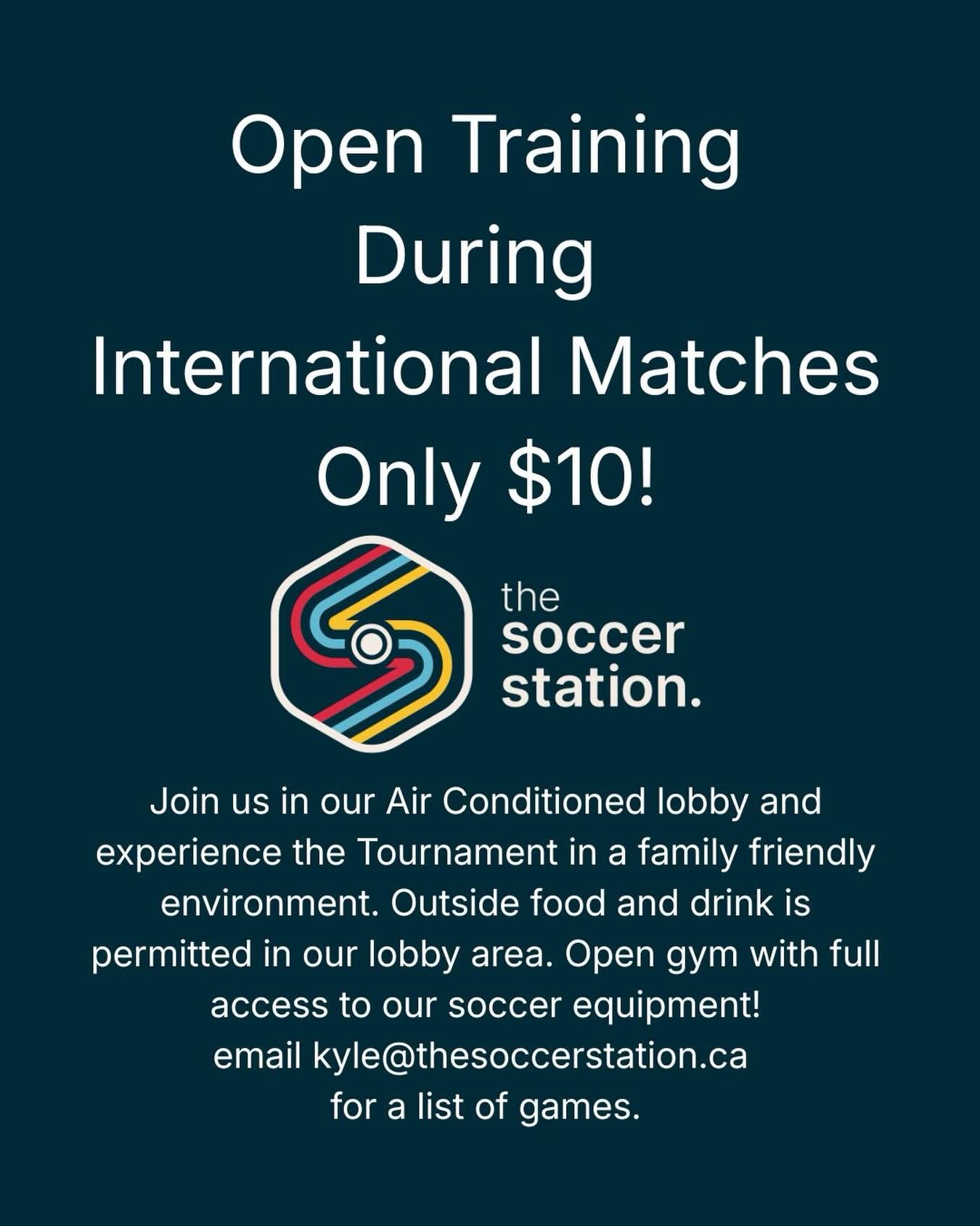 Looking for a family friendly environment to take in the big games this month? Come check out our open training sessions with games being played in our air conditioned lobby. Outside snacks and drinks are permitted in the lobby area.