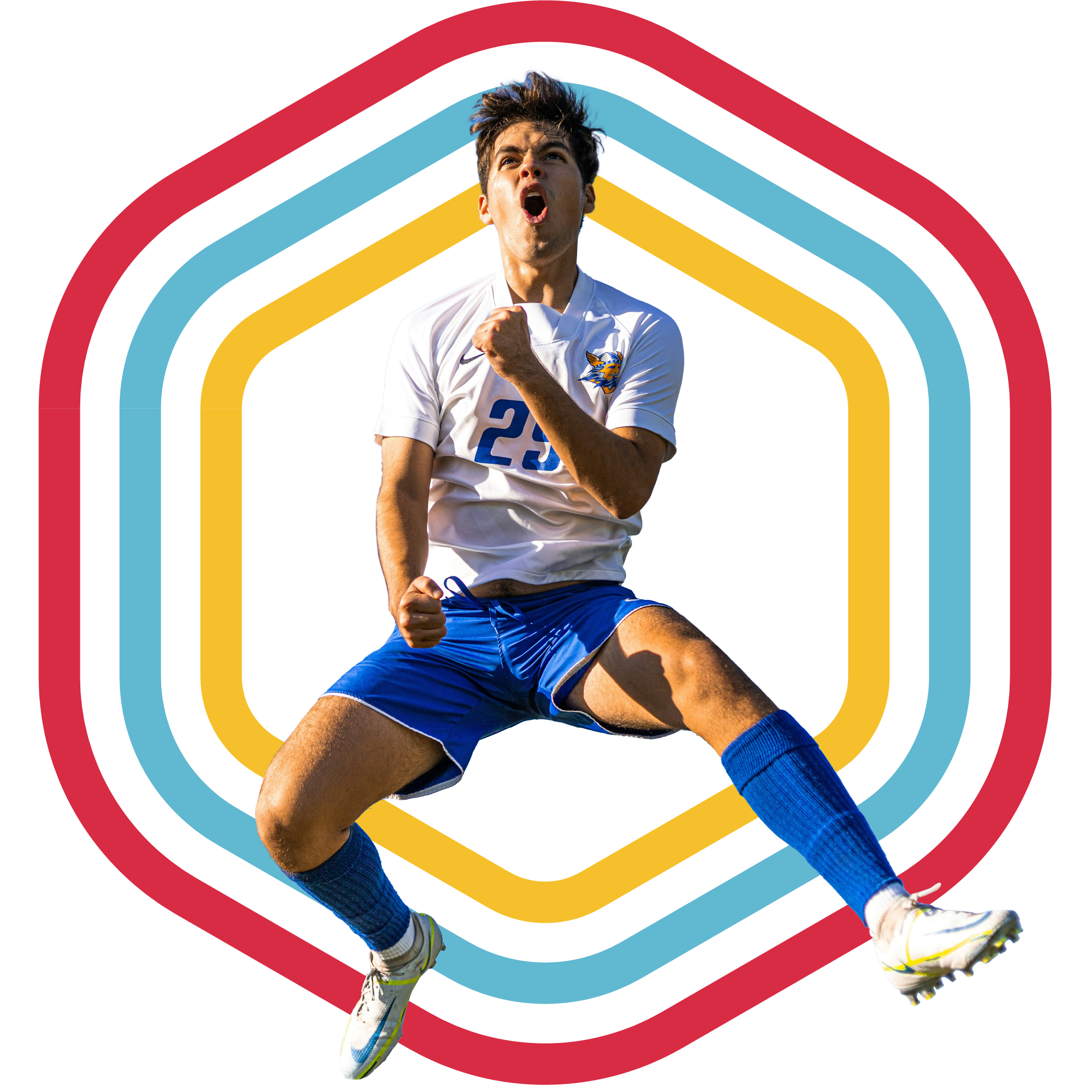 boy jumping after scoring goal