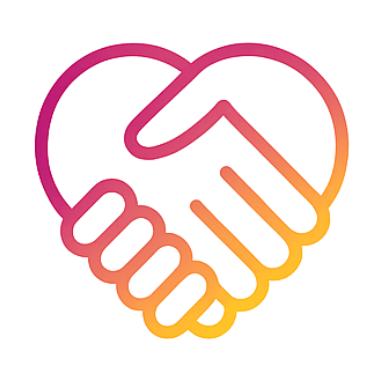 Neon outline of a heart made from two hands shaking.