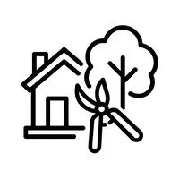 Illustration of a house, tree, and wind turbine