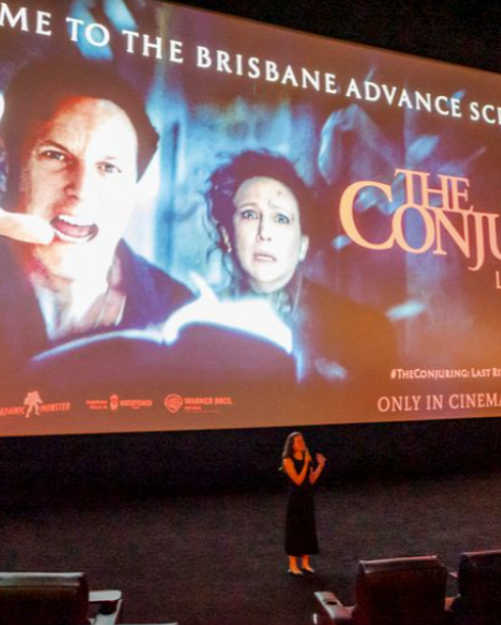 Abbie Sykes, introducing a major film at its Brisbane premiere, welcoming guests and communicating embargo requirements.