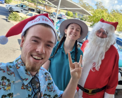 Abbie Sykes, working with the promotions team at 4CC Gladstone on some holiday-themed community engagement activations.
