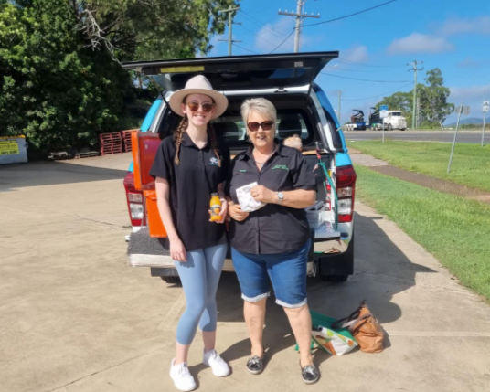 Abbie Sykes, working with the 4CC Gladstone sales team to produce a live cross for a local retail client in the promotions truck.