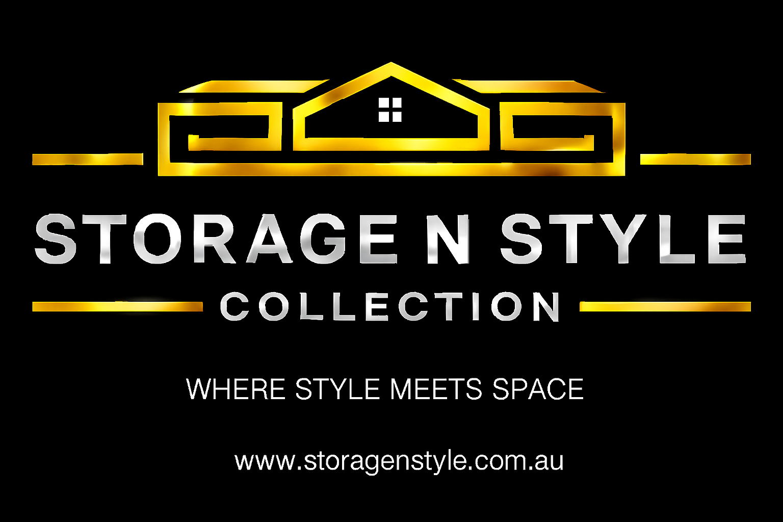 Logo for Storage n Style Collection with a stylized house icon in yellow and gray, tagline 'Where Style Meets Space,' and website www.storagenstyle.com.au.