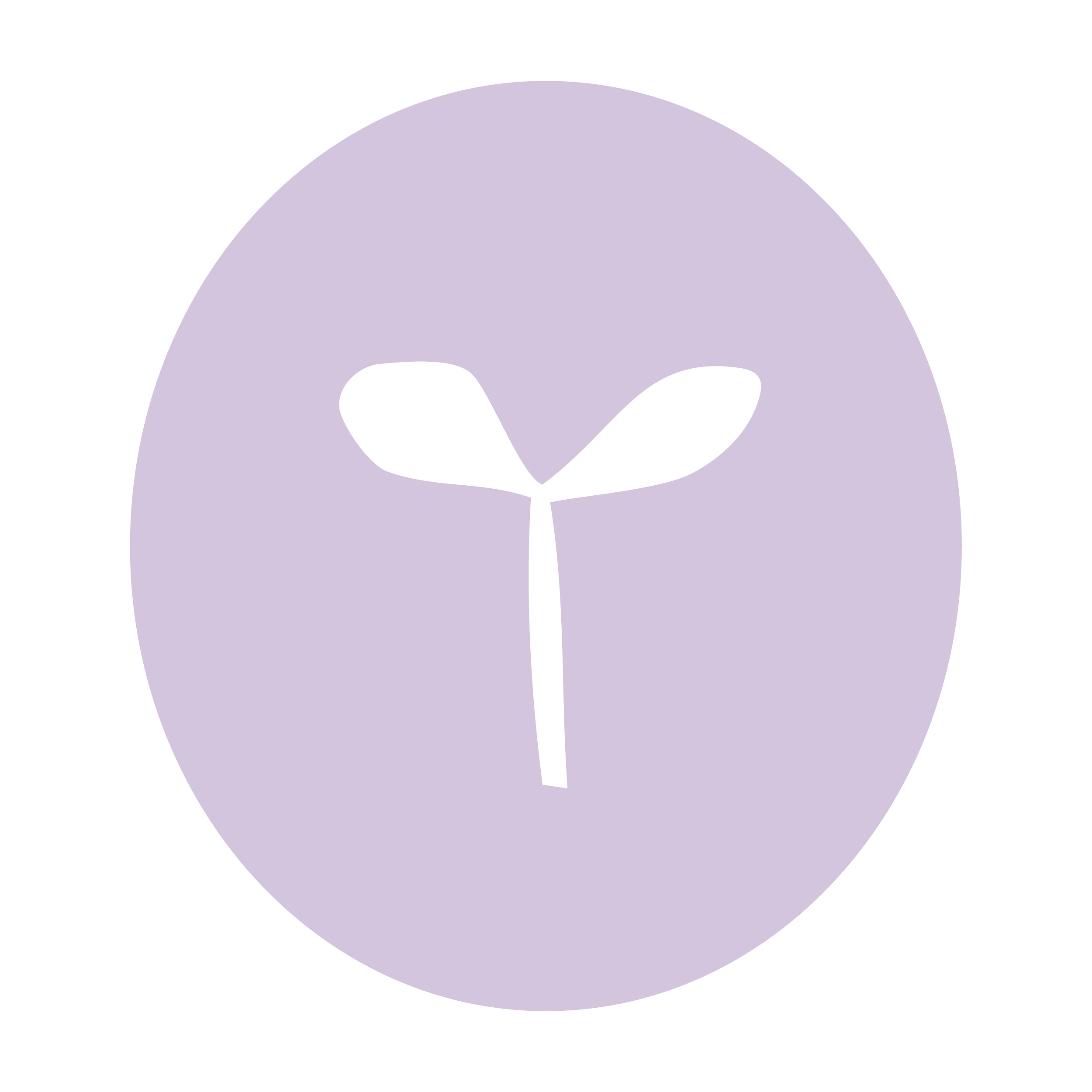 Illustration of a sprout with two leaves inside a purple circle.