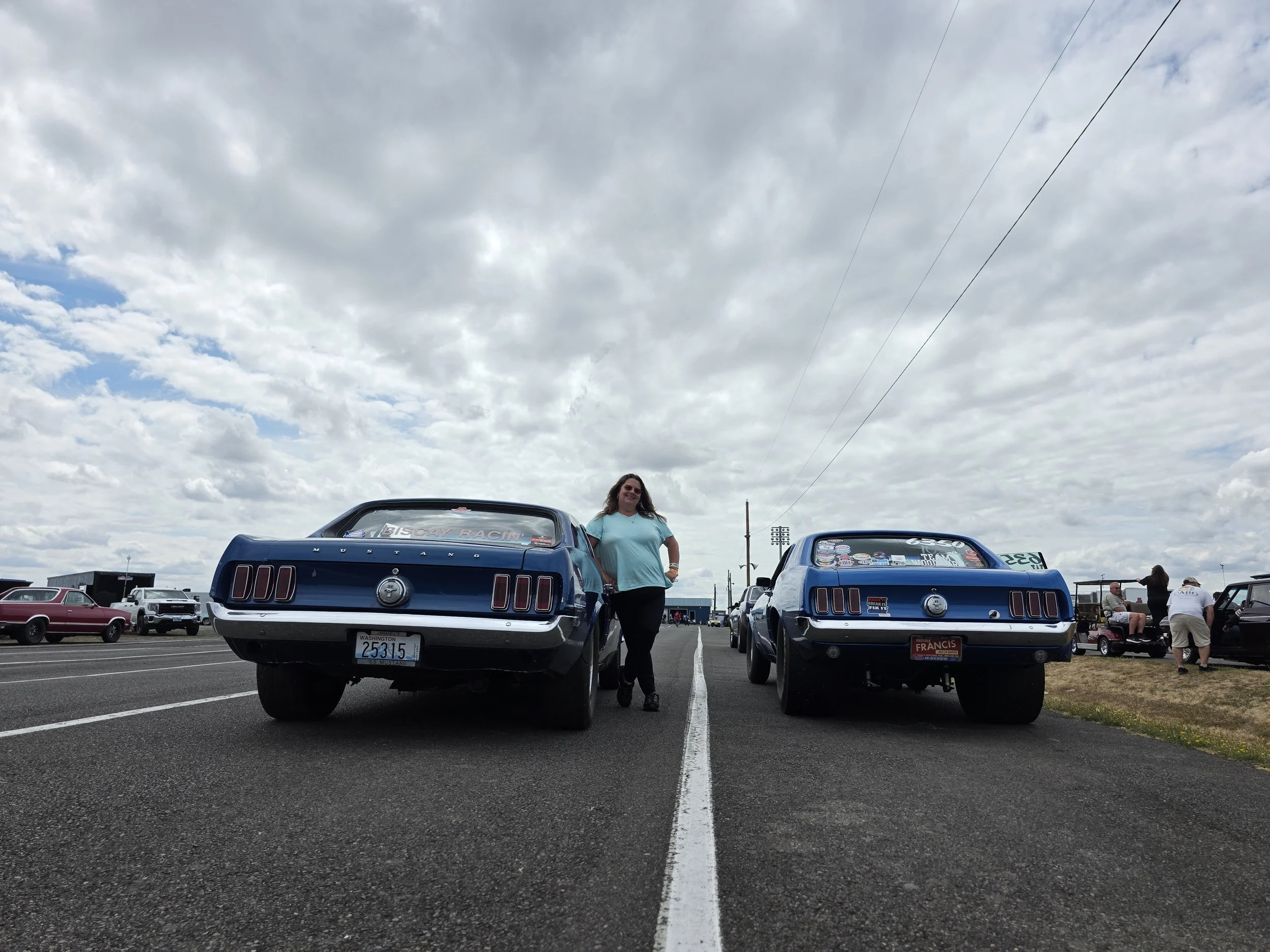 Two 1969 Mustang Legends.  Both have been drag racing for well over 30 years.