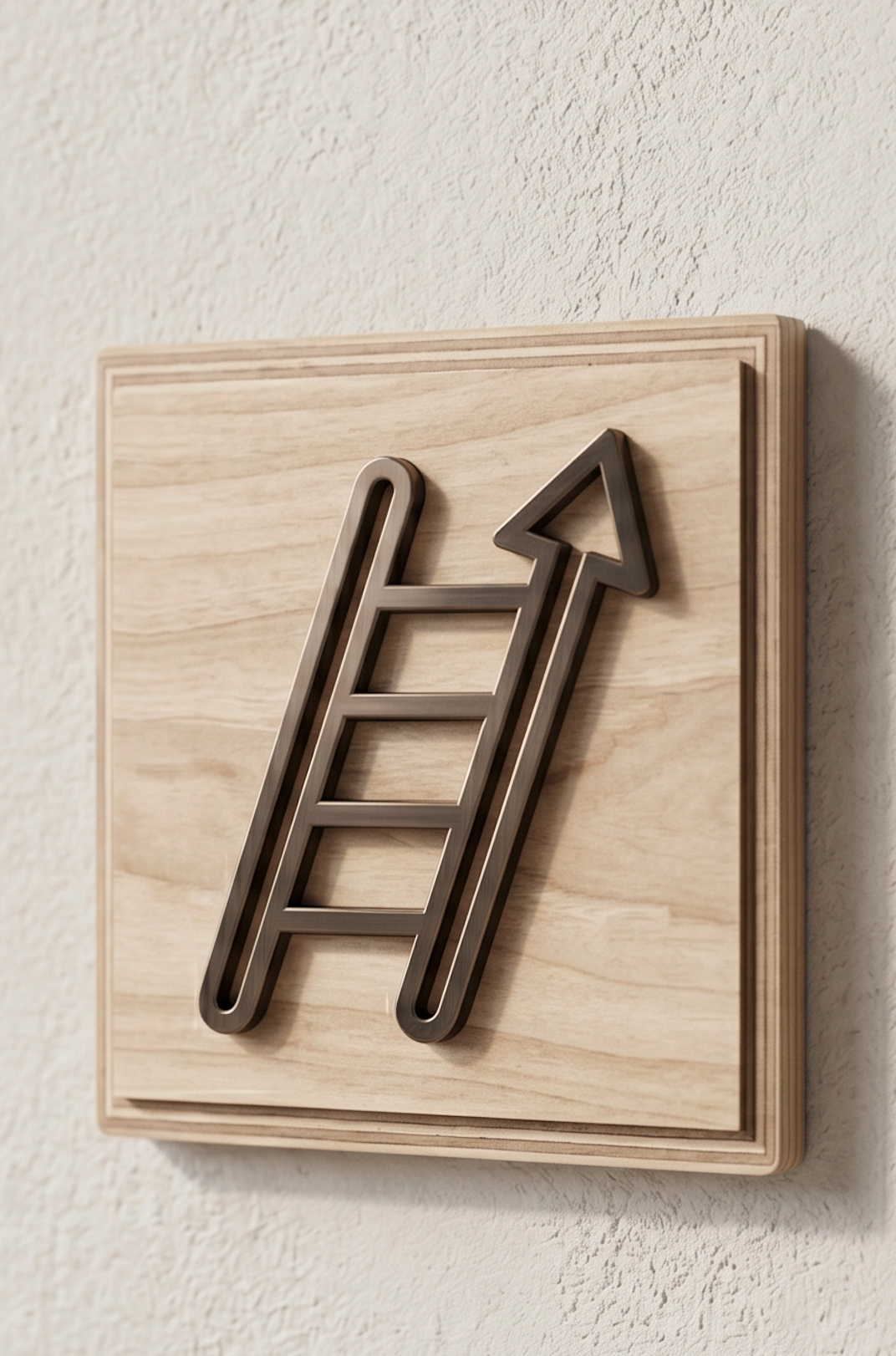 Wooden wall art with a black hashtag symbol and an upward arrow.