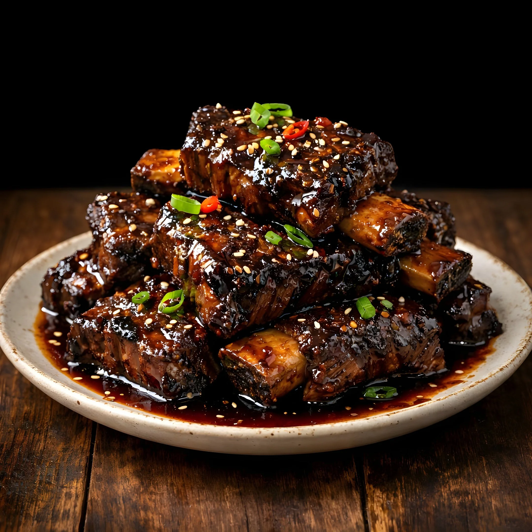 sticky beef short ribs with chilli and garlic