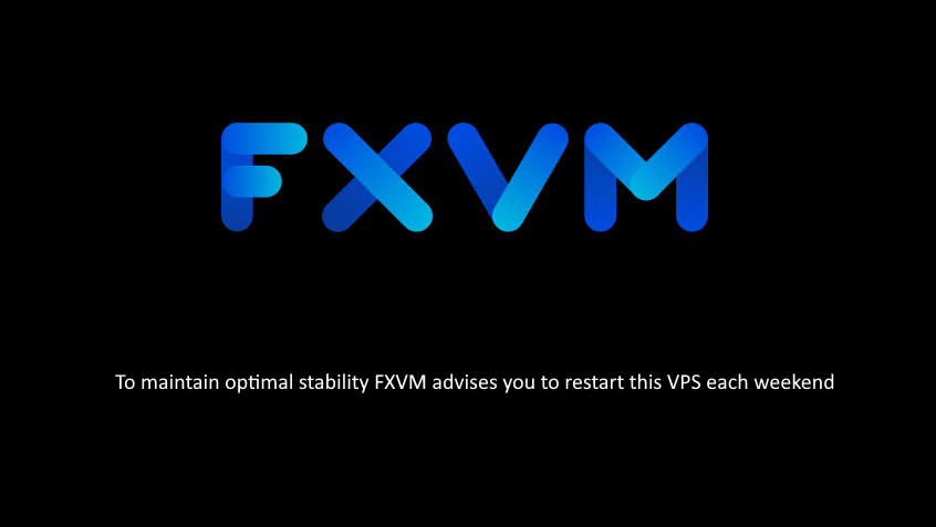 FXVM virtual private server login screen advising a weekly VPS restart