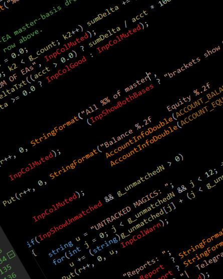MQL5 code for a single-position Expert Advisor in the MetaEditor development environment