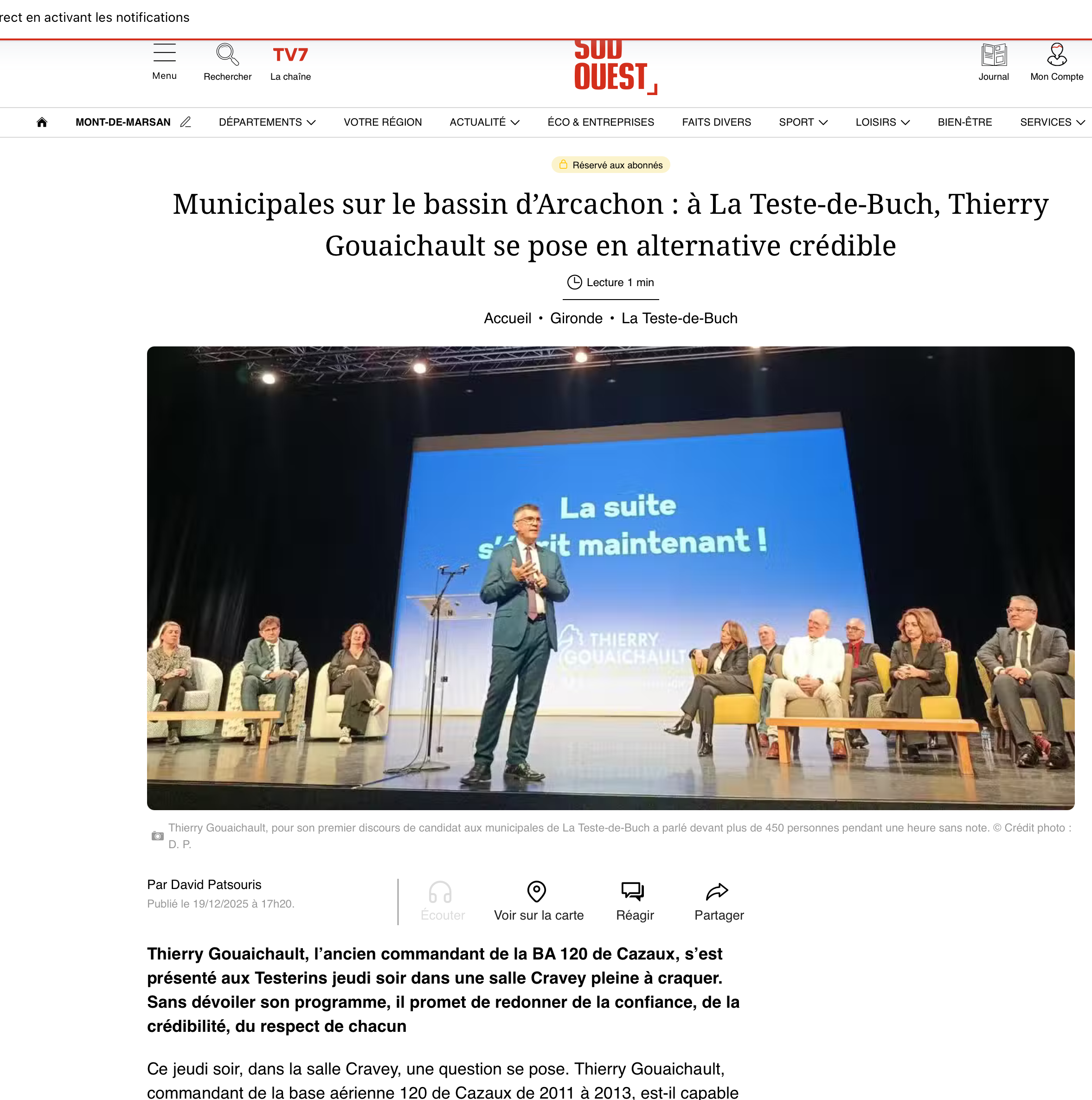 [SUD-OUEST] à La Teste-de-Buch, Thierry Gouaichault se pose en alternative crédible