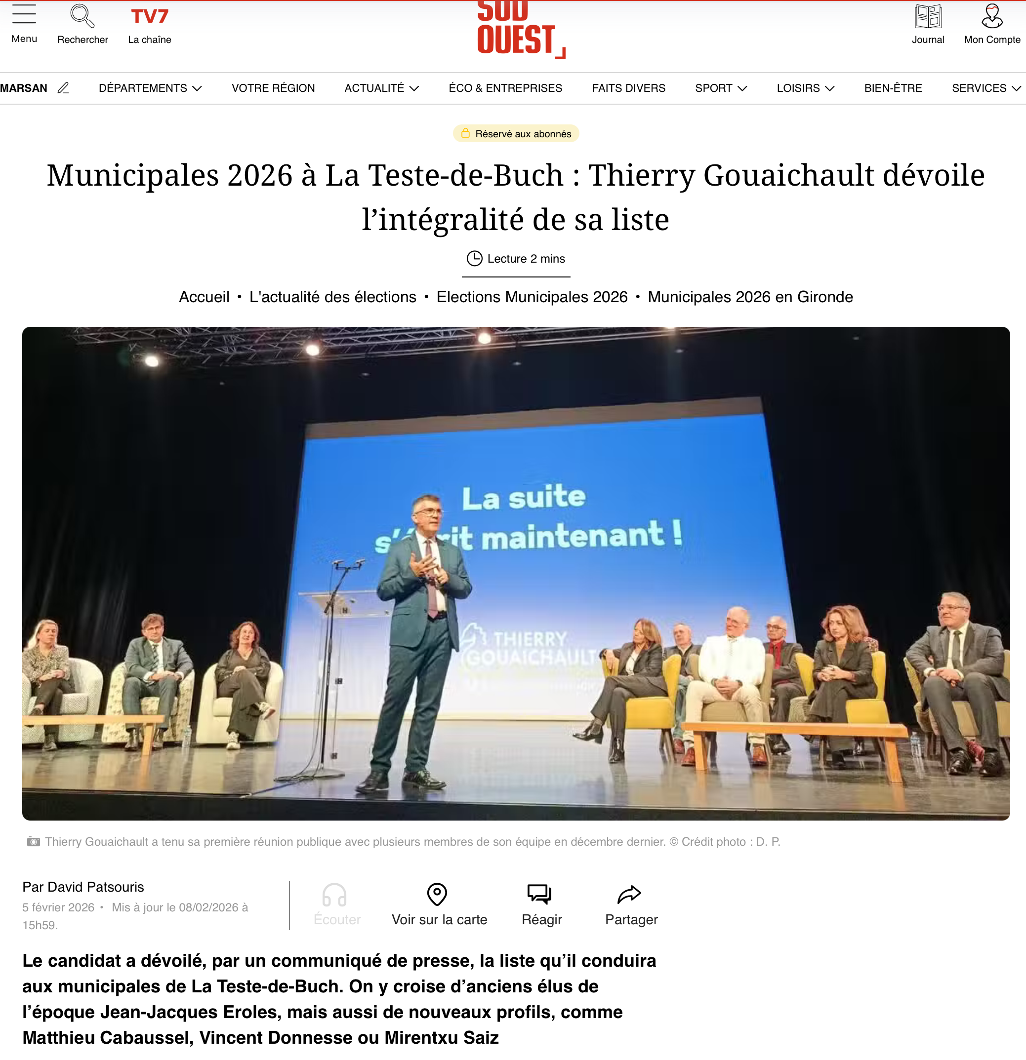 [SUD-OUEST] Municipales 2026 : Thierry gouaichault dévoile l’intégralité de sa liste