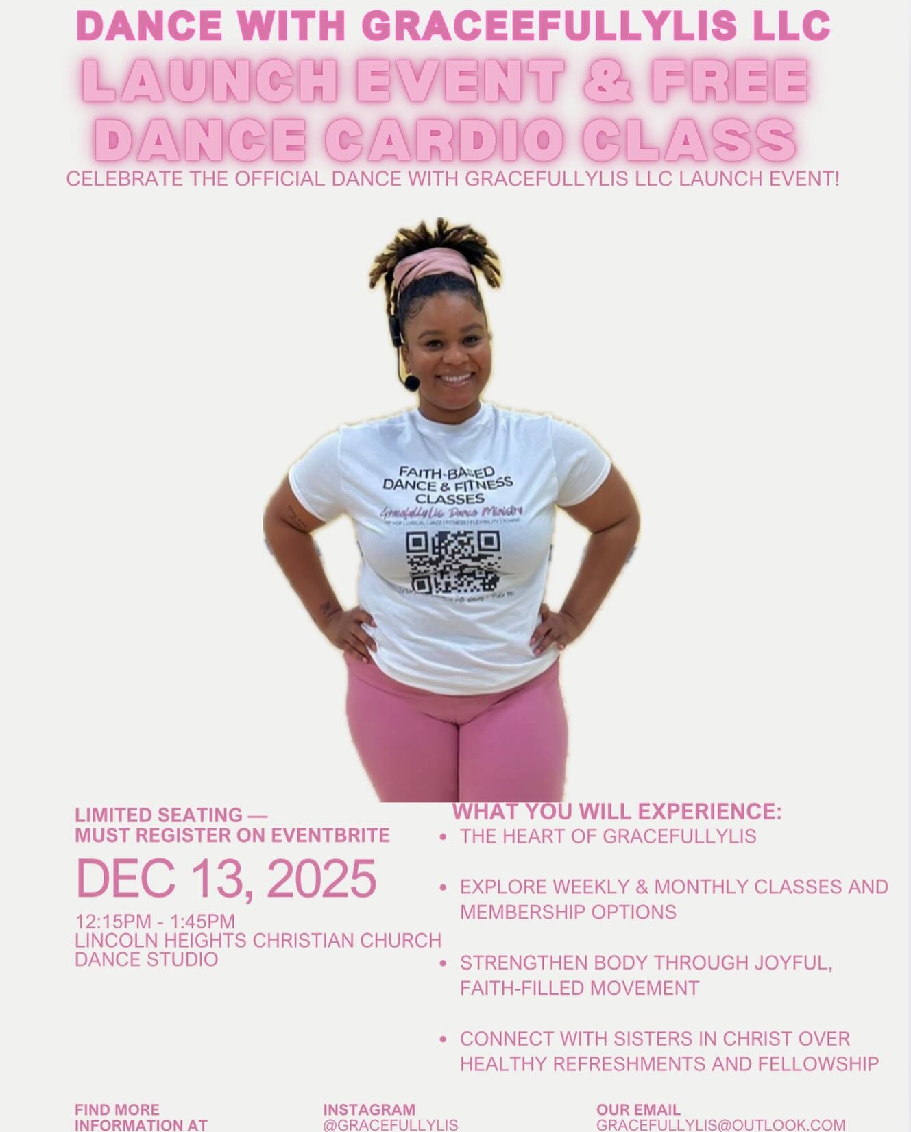 I&rsquo;m so excited to officially launch Dance With GracefullyLis LLC&mdash; a space for worship, movement, and sisterhood. If you&rsquo;ve been wanting a Christian alternative to dance and fitness classes, this is for you.

This event is completely