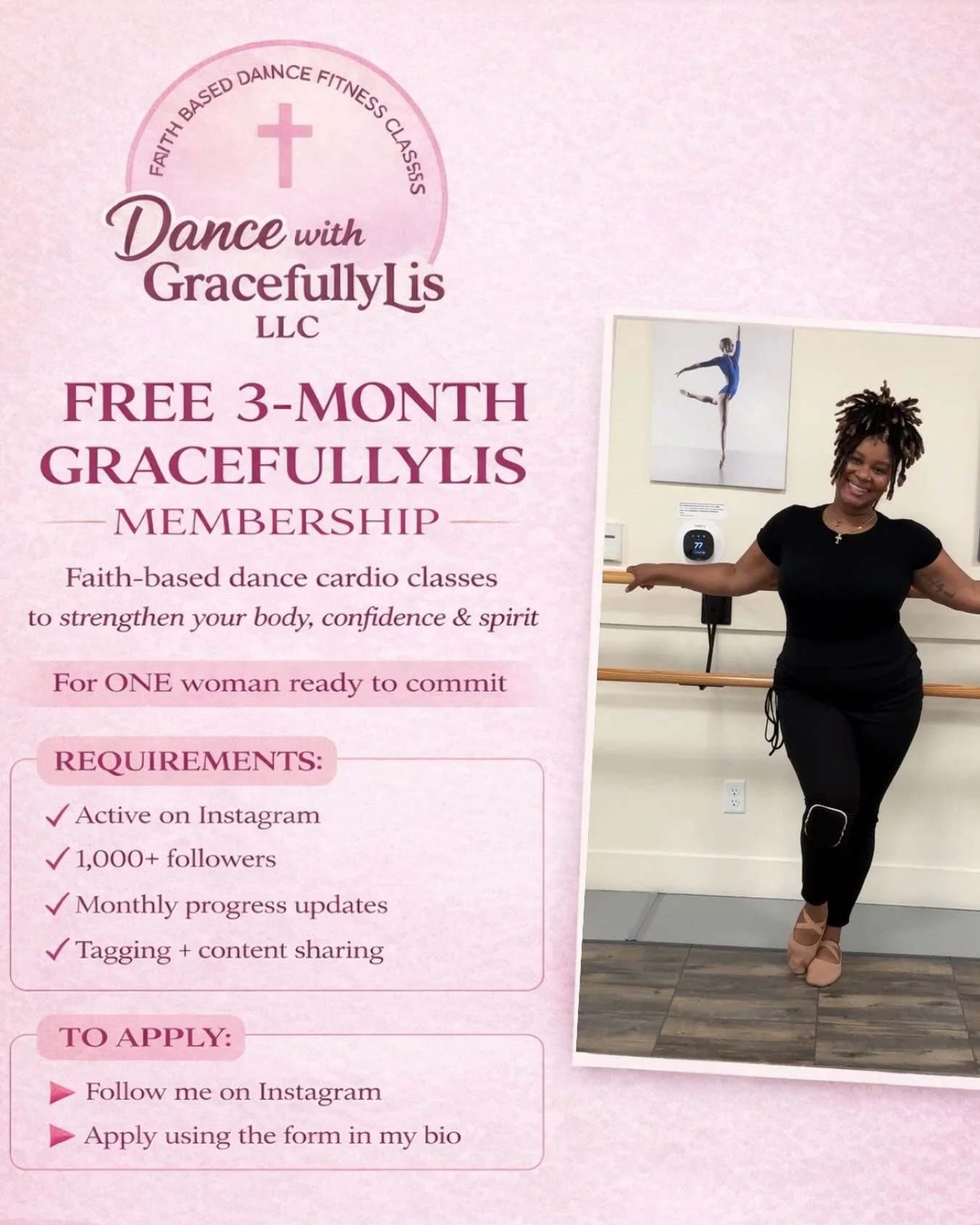 ✨ FREE 3-MONTH PROGRAM ✨
GracefullyLis Fit &amp; Flourishing Program

If you&rsquo;ve been praying for a fresh start&hellip; this might be it.

I&rsquo;m opening this opportunity to ONE woman who&rsquo;s ready to nurture her body, get fit, grow in co