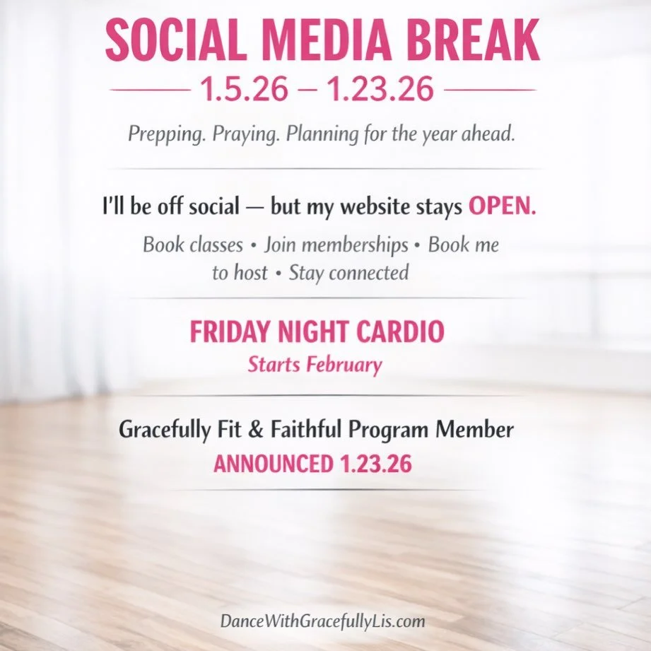 From 1/5&ndash;1/23, I&rsquo;ll be taking a social media break to prepare, pray, and plan for the year ahead with intention.

My website remains fully open &amp; ACTIVELY monitored &mdash; so you can still:
&bull; Book all classes
&bull; Join members