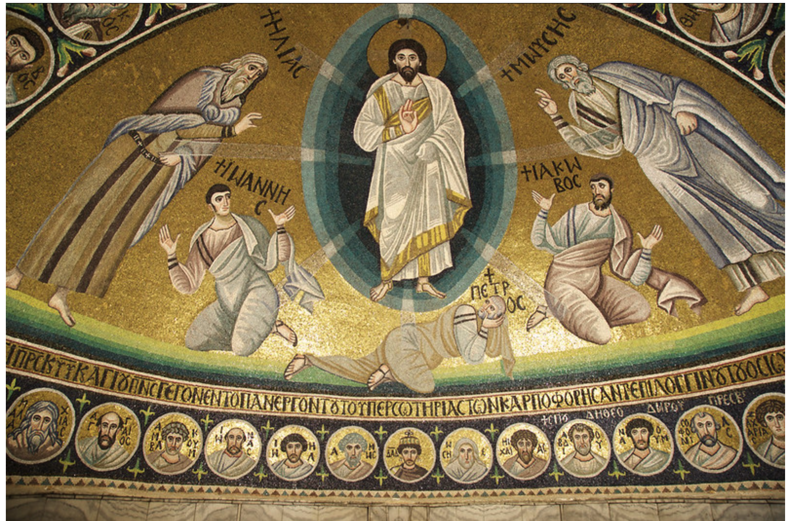 The Transfiguration mosaic in St Catherine's Monastery, Egypt, above the altar in the apse of the chapel, commissioned by Emperor Justinian I.