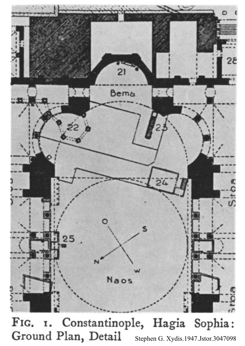 Hagia Sophia Ground Plan by Stephen G. Xydia.1947
