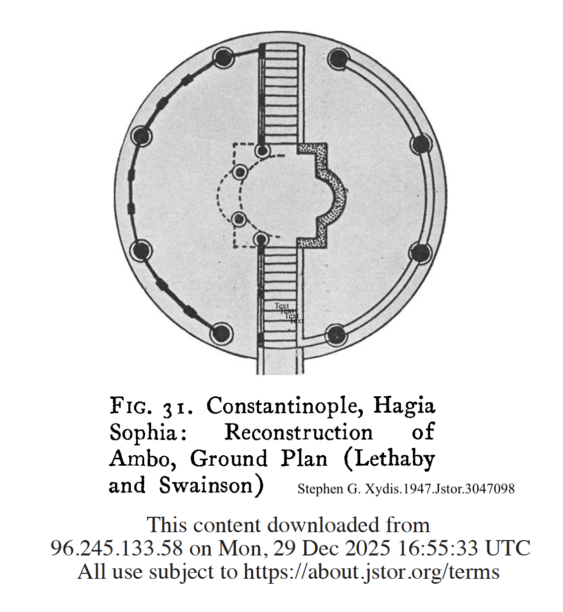 Hagia Sophia Ambo ground plan by Stephen G. Xydis.1947