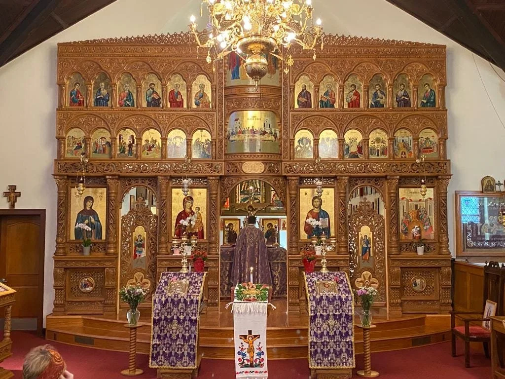 The iconostasis of the Descent of the Holy Spirit Romanian Orthodox Church, Elkins Park, PA.