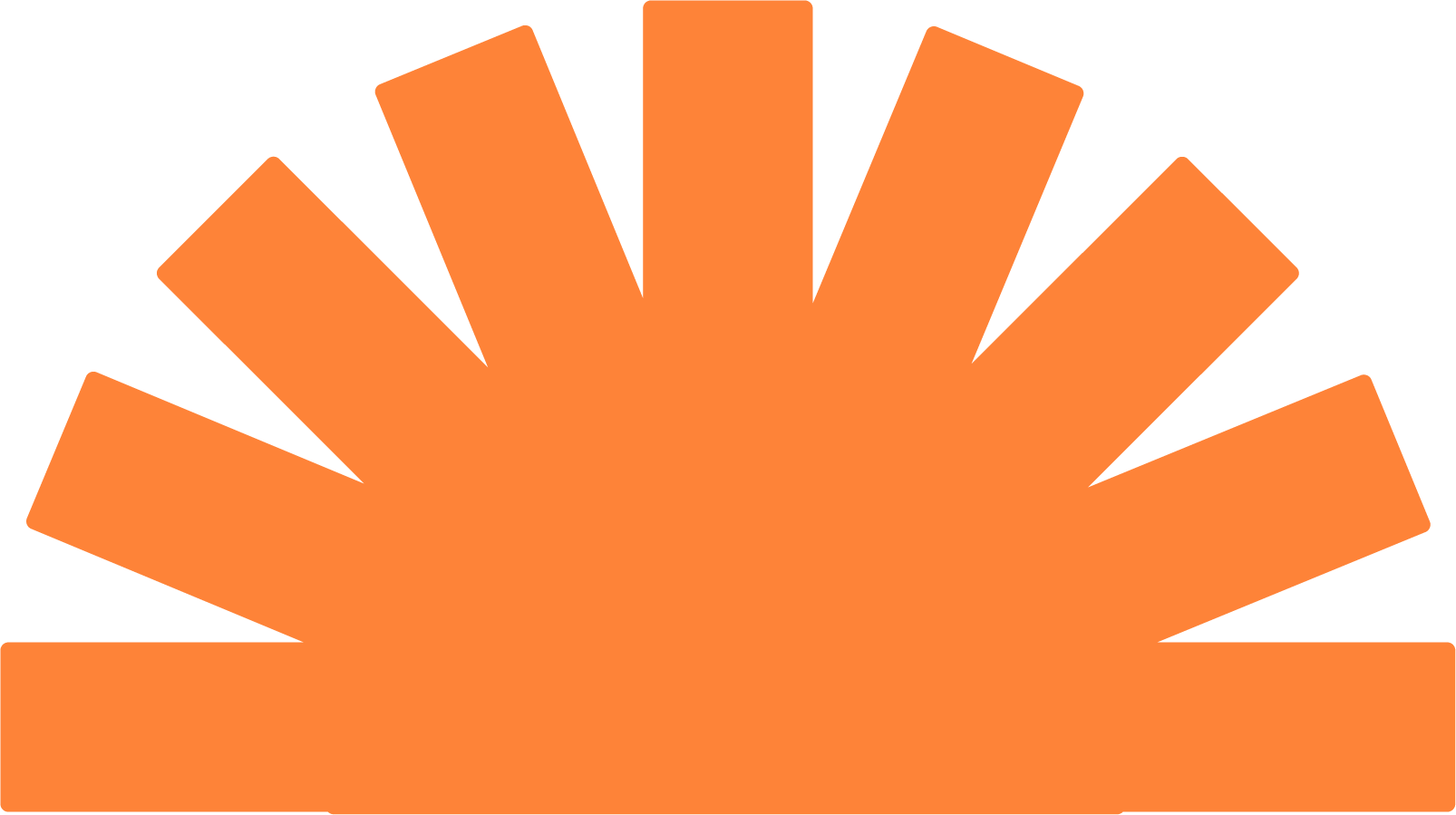 Orange graphic with rectangular shapes radiating outward from a central point.