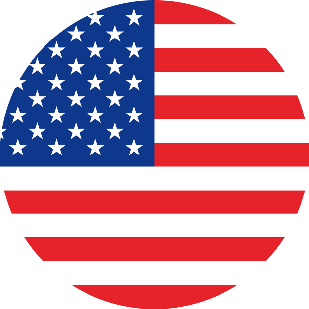 A circular icon featuring the design of the American flag with stars and stripes.