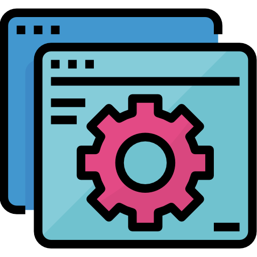 Illustration of two web browser windows with a pink gear icon in front, representing settings or configuration.