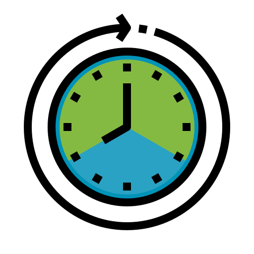 Clock showing 7:45 with a blue and green face.