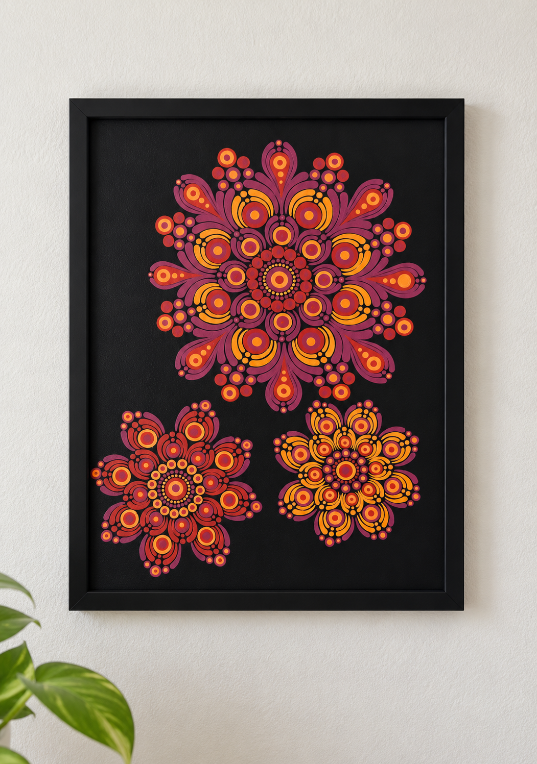 Hand Painted A4 Mandala Artwork – Orange, Pink & Black