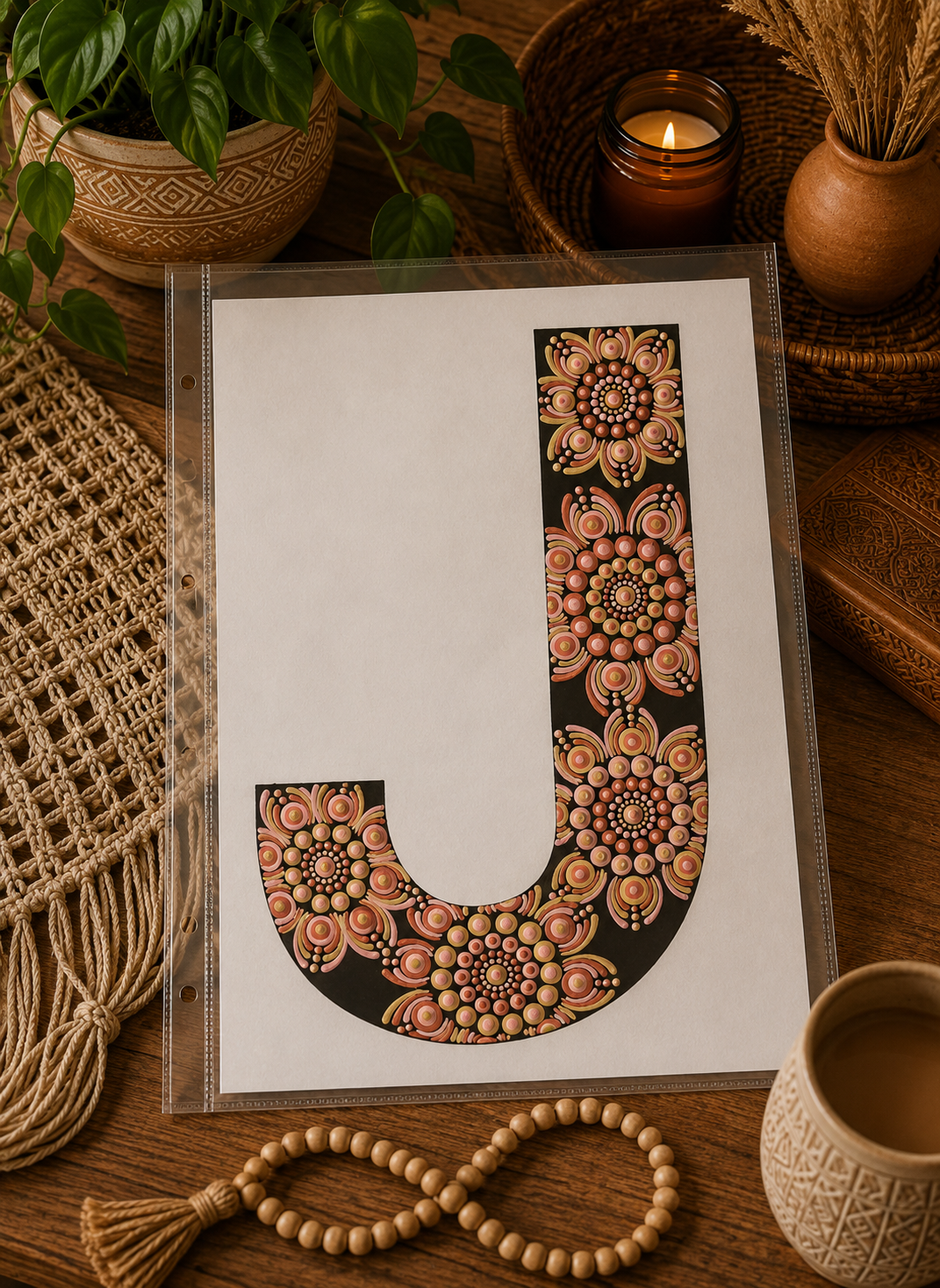 A4 Mandala Initial Letter - J  - One Of A Kind Artwork