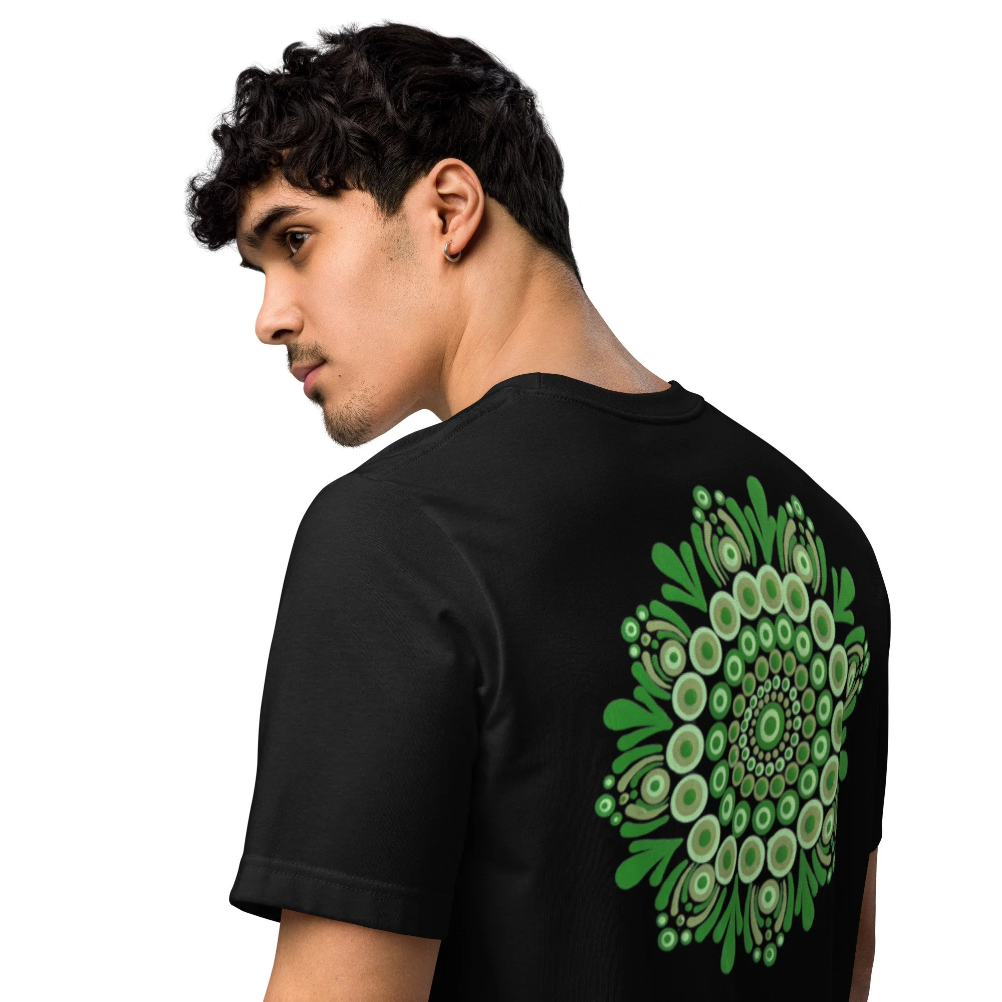 Unisex T-shirt - Mandala Green Flower Back Design