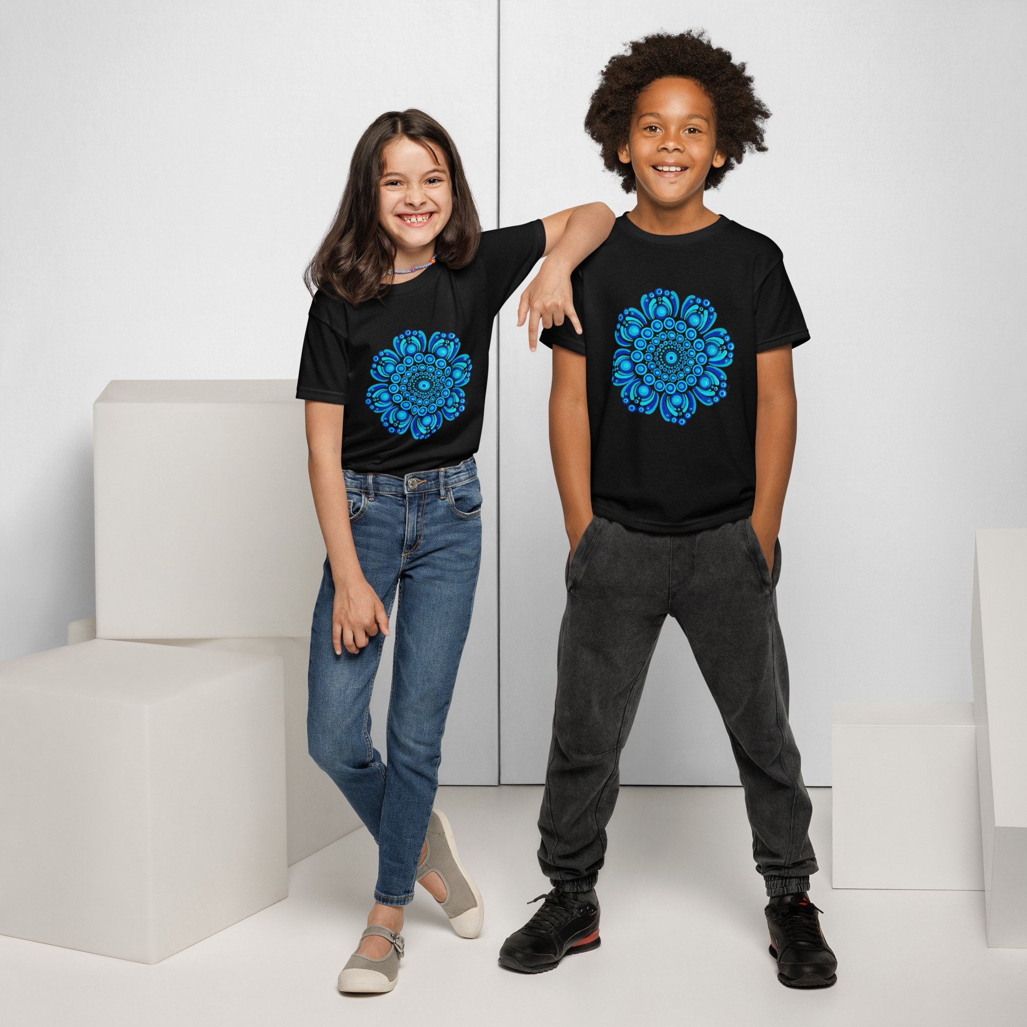 Youth T-shirt Blue Mandala Design