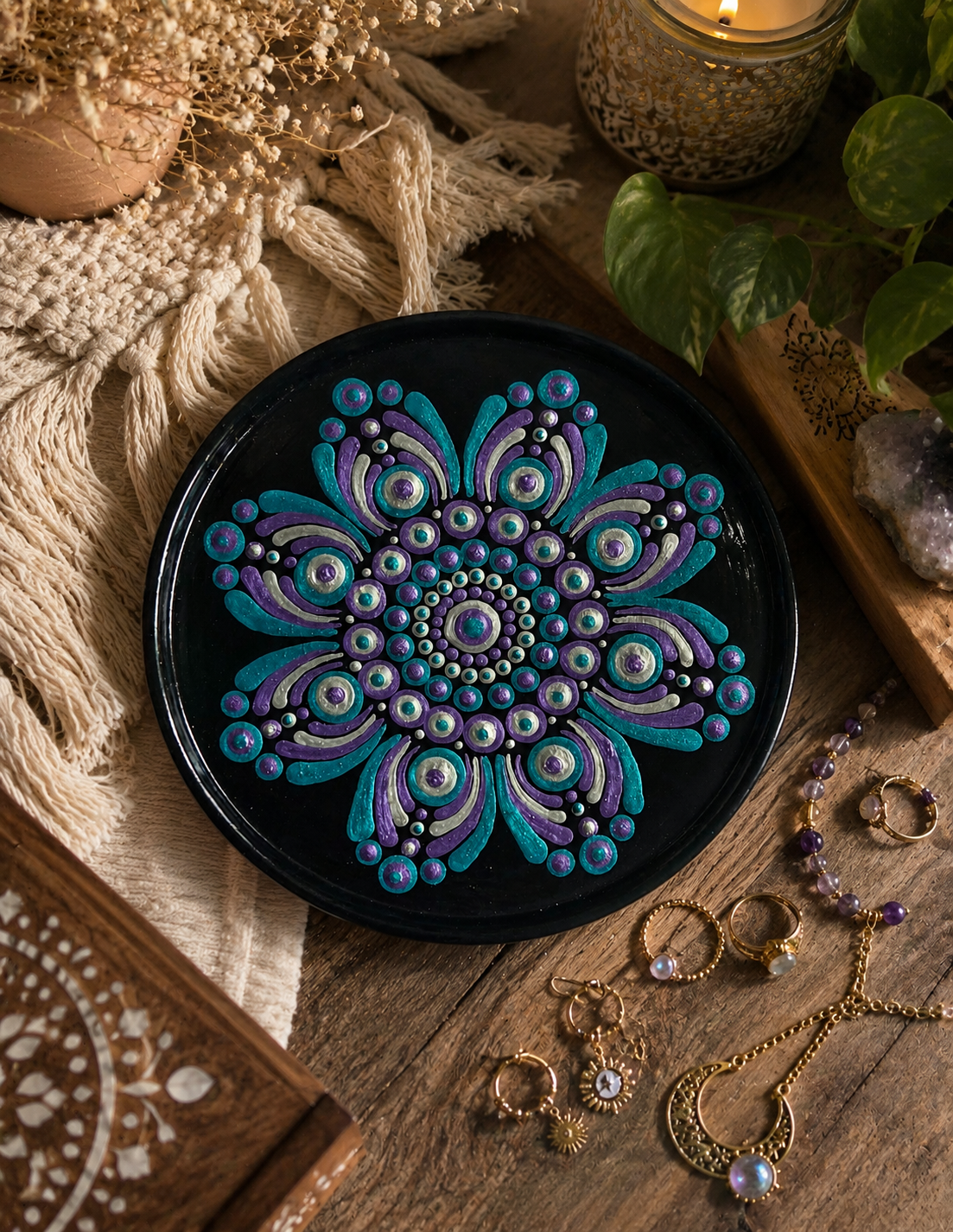Mandala Trinket Dish - 17cm -  One Of A Kind Original Artwork