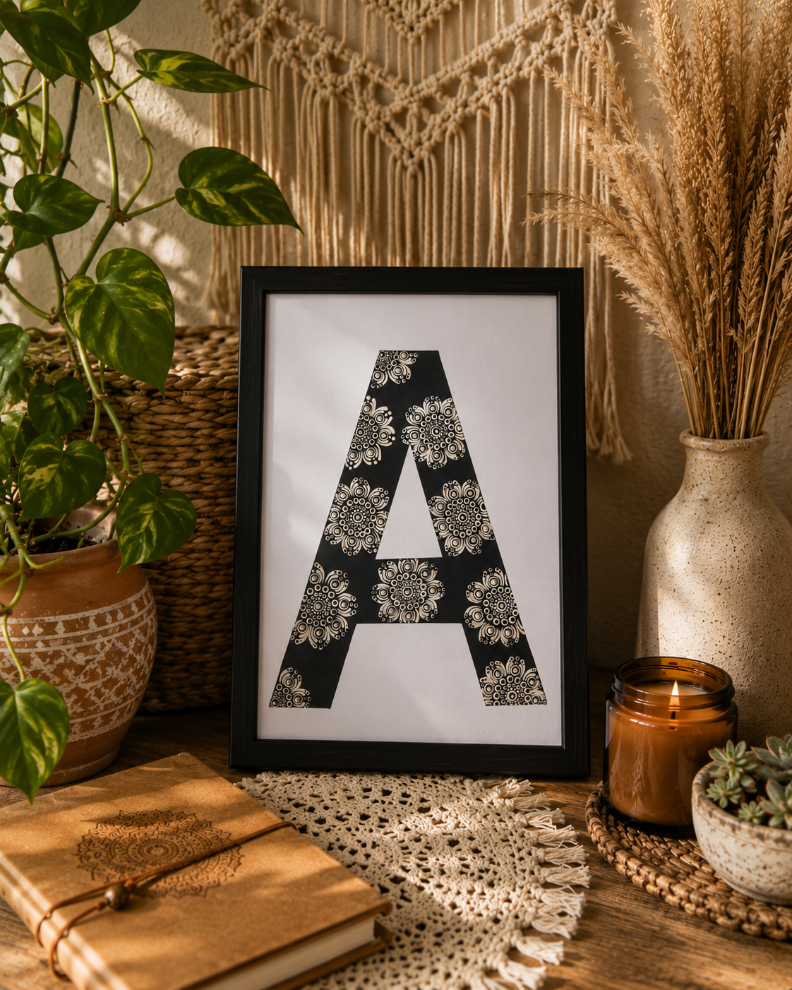 A4 Mandala Initial Letter - A (Black and White) - One Of A Kind Artwork