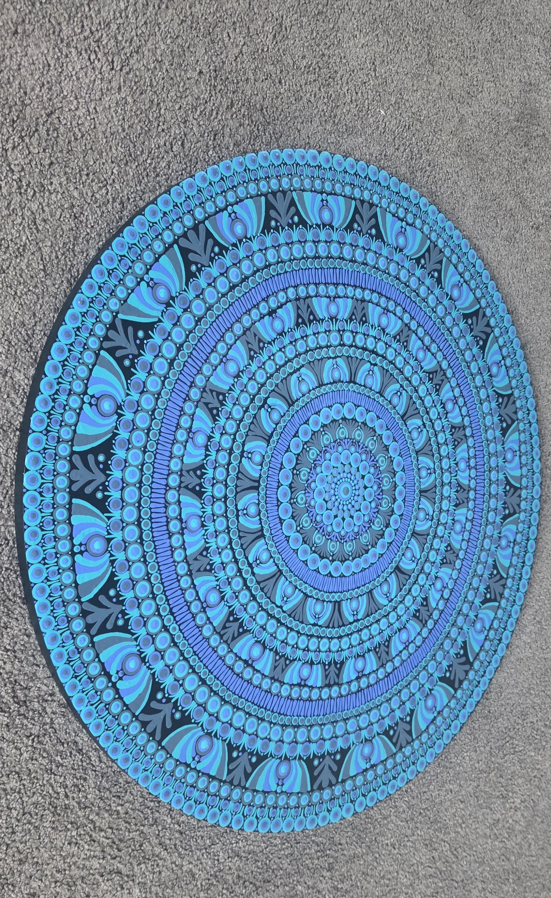 Round Hand Painted Blue Mandala Wooden Wall Art 60cm WIDE