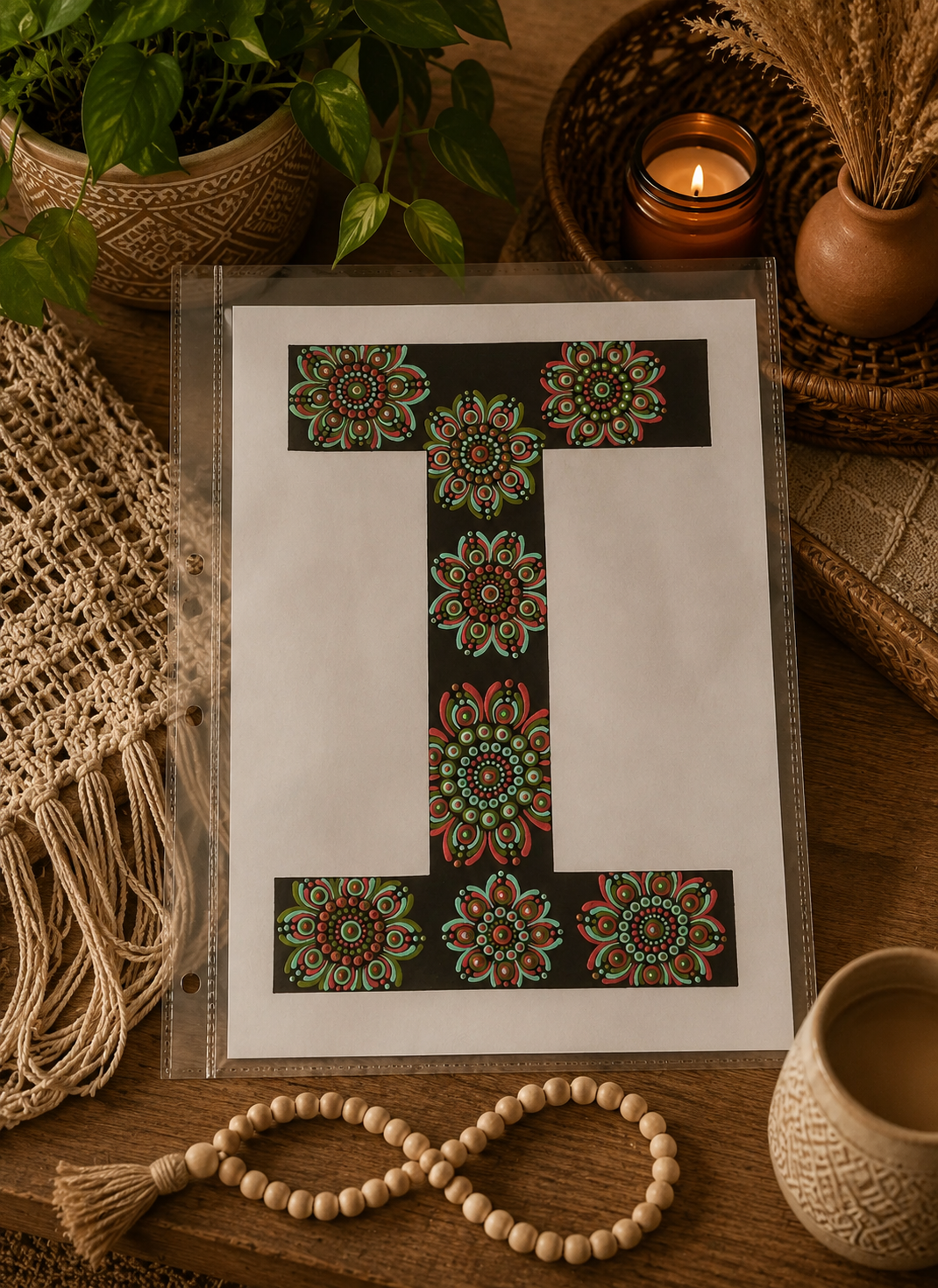 A4 Mandala Initial Letter - I  - One Of A Kind Artwork