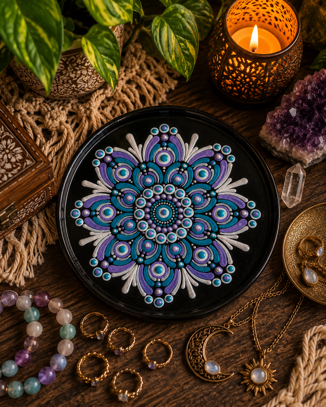 Mandala Trinket Dish - 17cm -  One Of A Kind Original Artwork