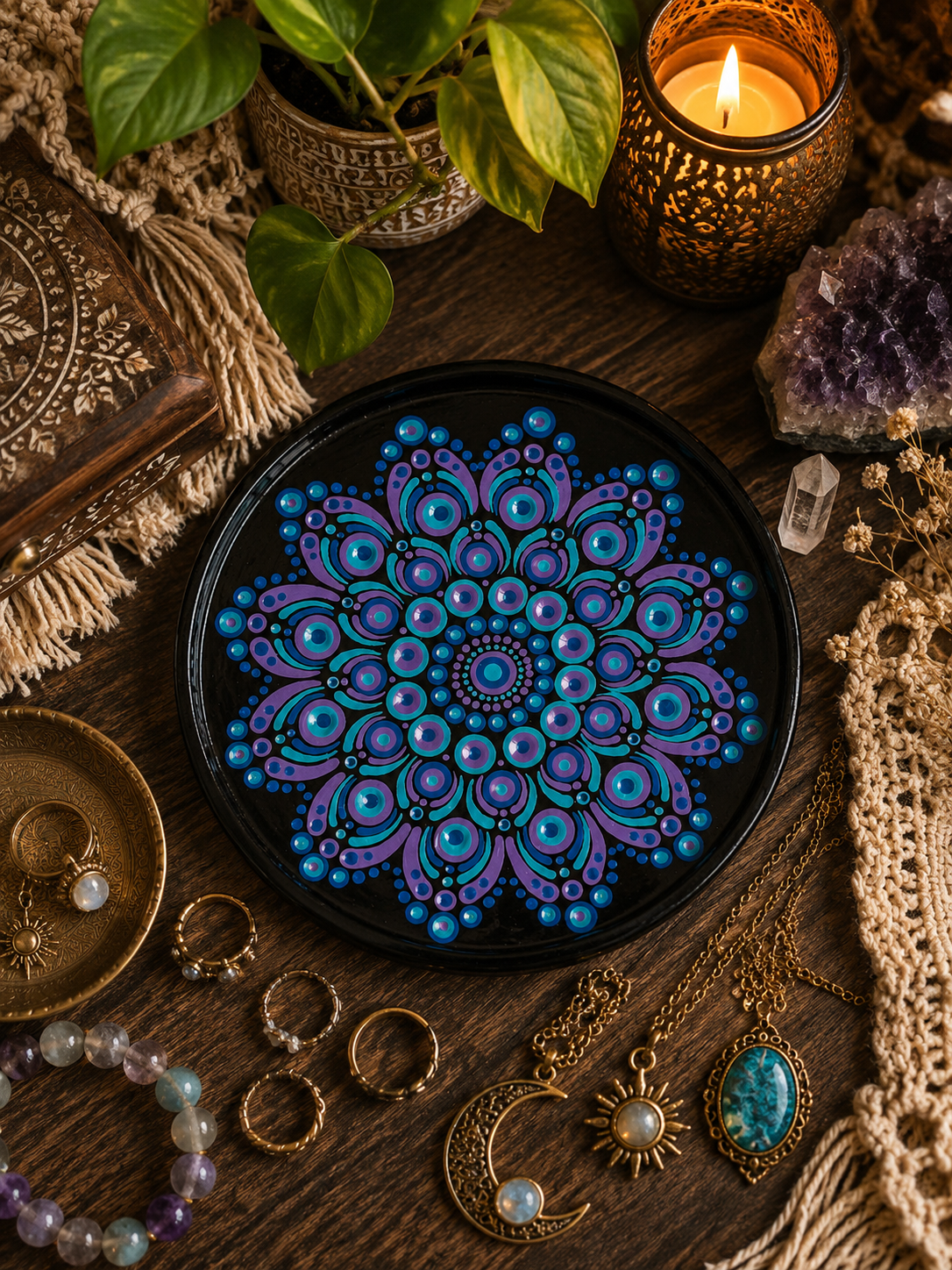 Mandala Trinket Dish - 17cm -  One Of A Kind Original Artwork