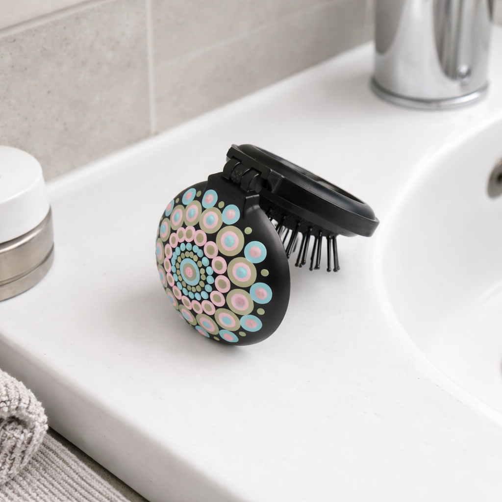 Compact Mirror And Hairbrush  - One Of A Kind Artwork