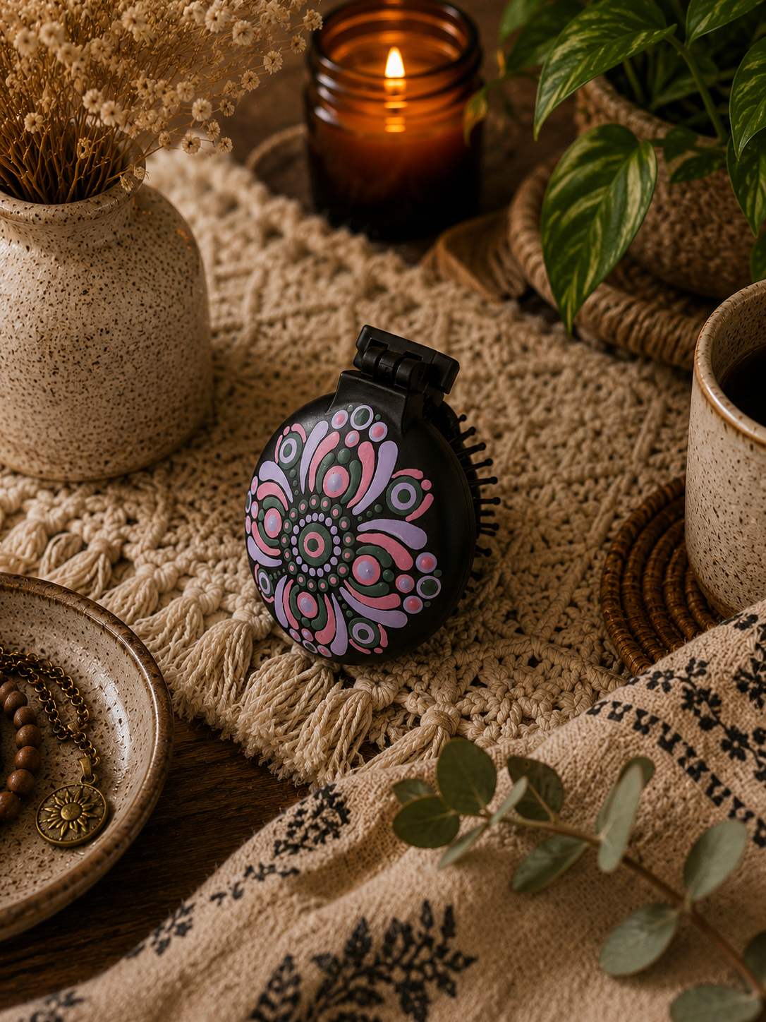 Compact Mirror And Hairbrush  - One Of A Kind Artwork