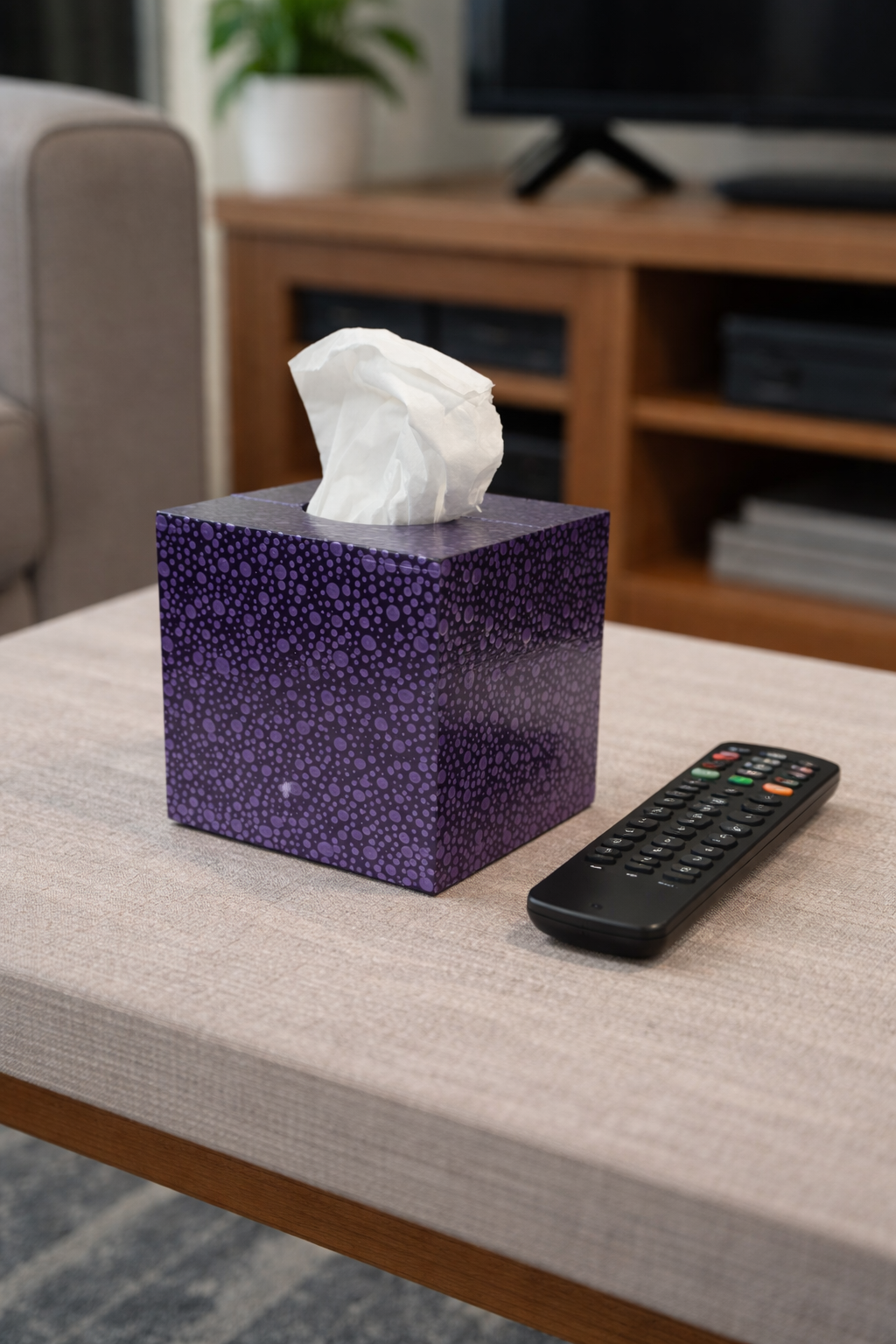 Polka Dot Bamboo Tissue Box Cover - Square - Metallic Purple - ONLY ONE AVAILABLE