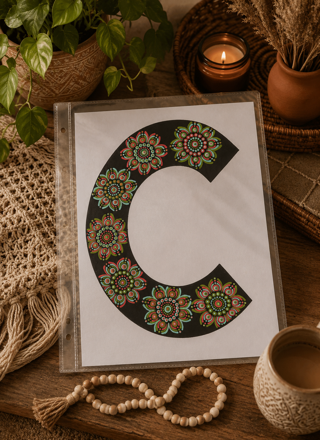 A4 Mandala Initial Letter - C  - One Of A Kind Artwork