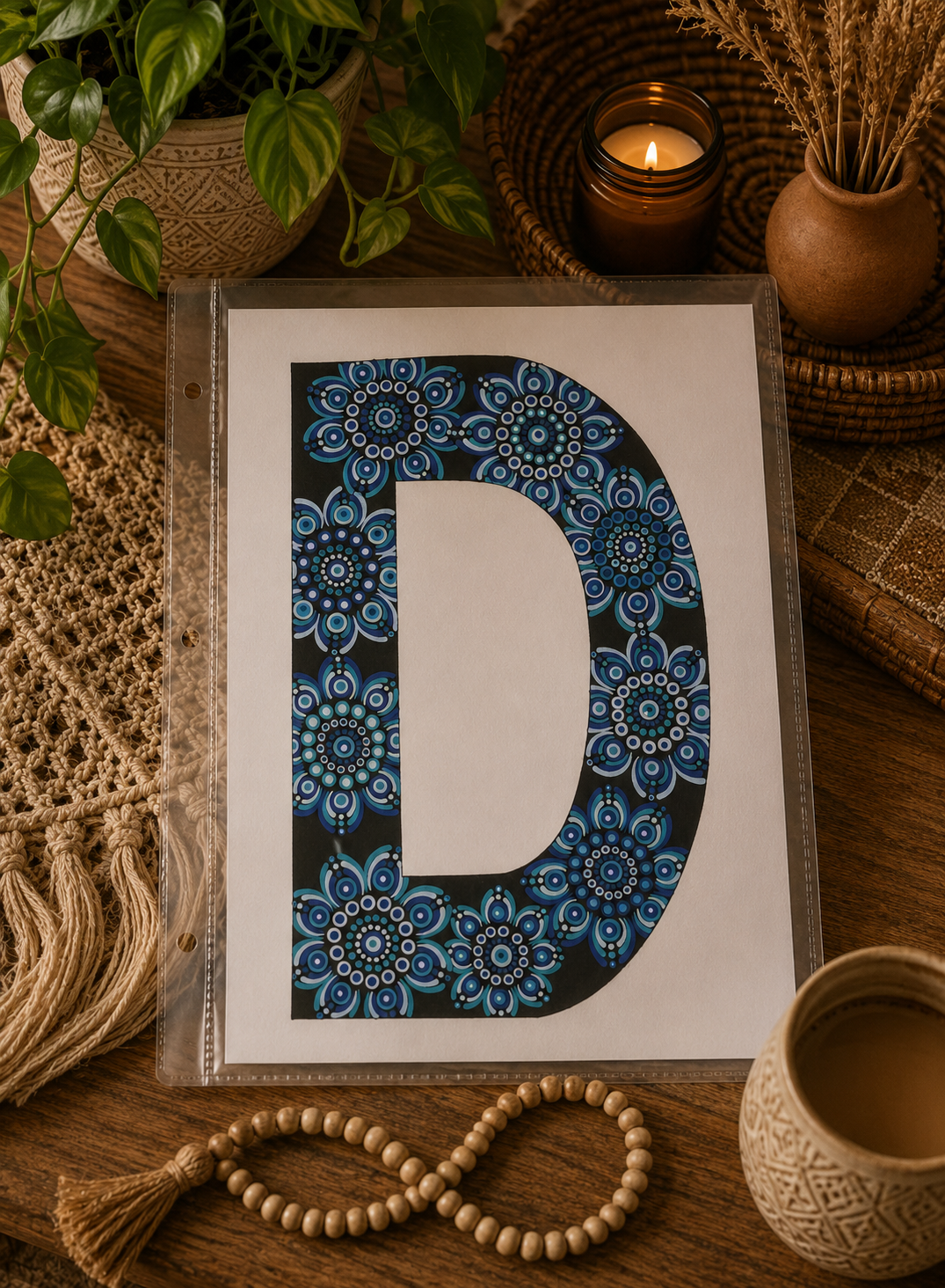 A4 Mandala Initial Letter - D  - One Of A Kind Artwork