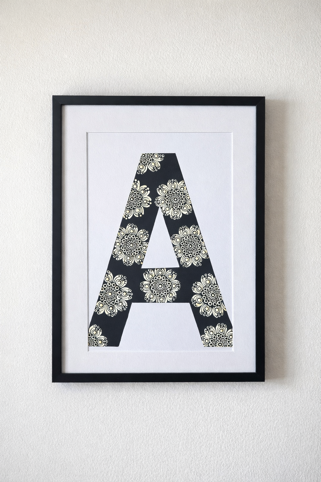 A4 Mandala Initial Letter - A (Black and White)