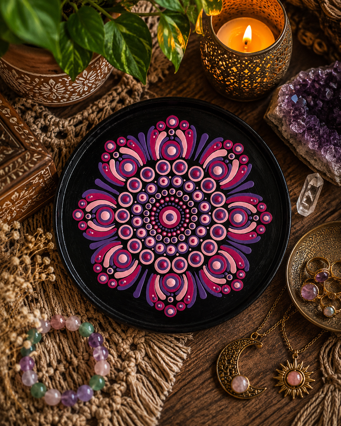 Mandala Trinket Dish - 17cm -  One Of A Kind Original Artwork