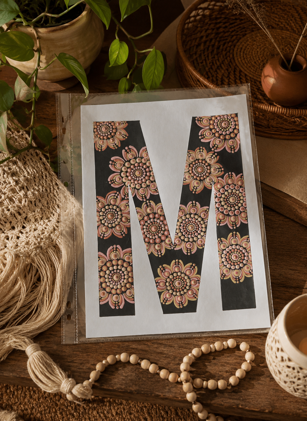 A4 Mandala Initial Letter - M  - One Of A Kind Artwork