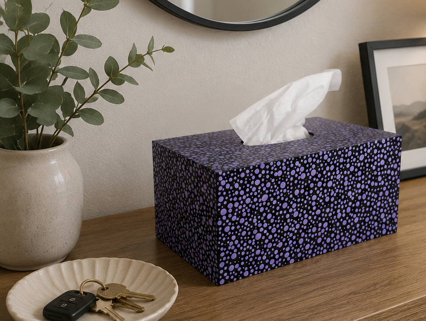 Polka Dot Tissue Box Cover - Metallic Purple