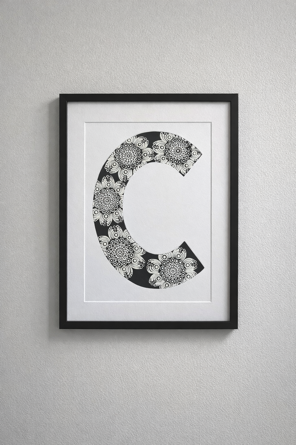A4 Mandala Initial Letter - C (Black and White)