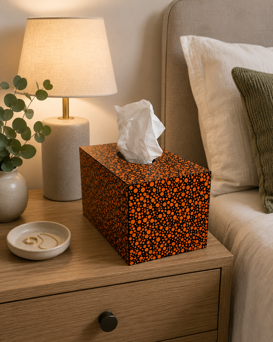 Polka Dot Tissue Box Cover - Orange